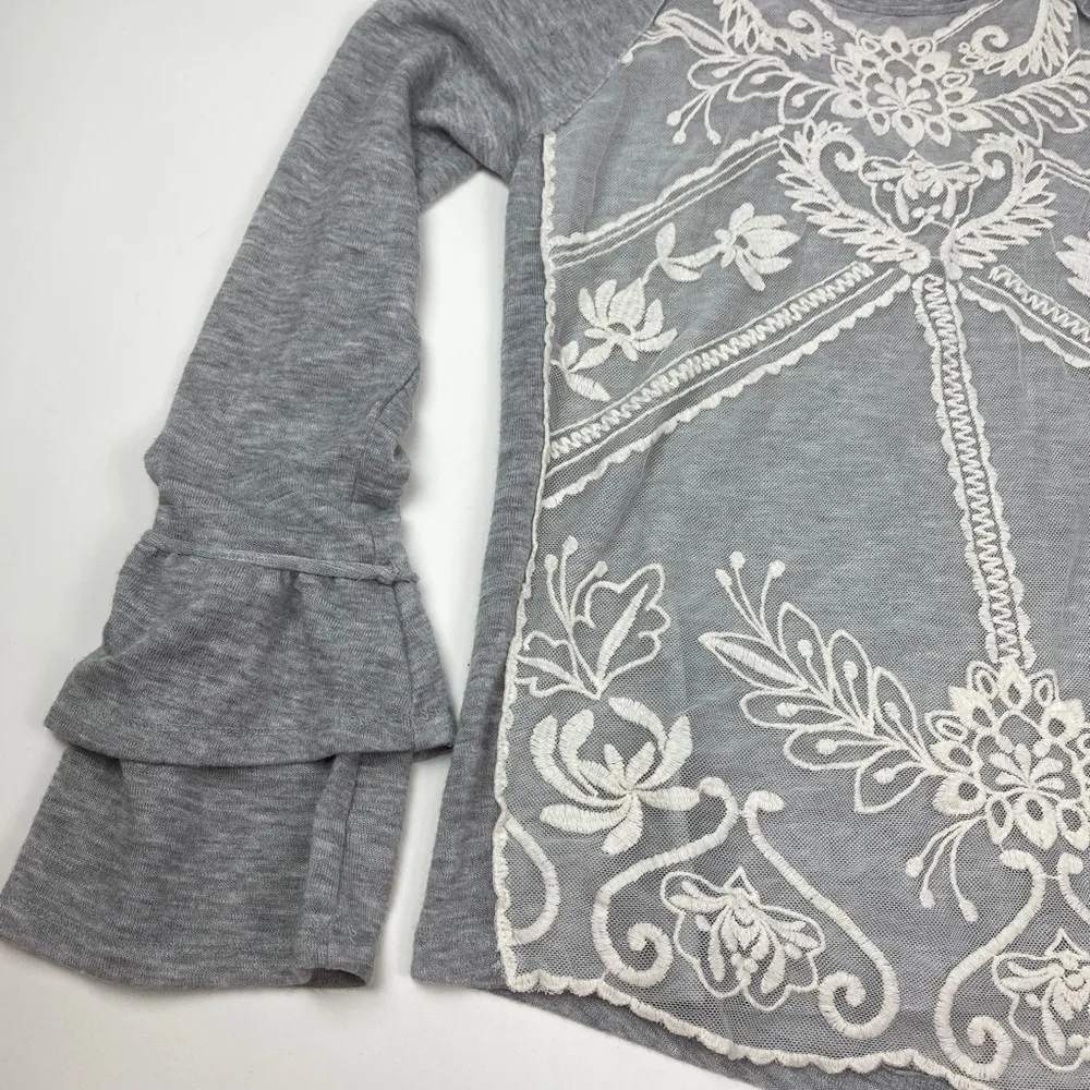 Altard State Gray Lace Detail Top with Bell Sleeves S - Image 2