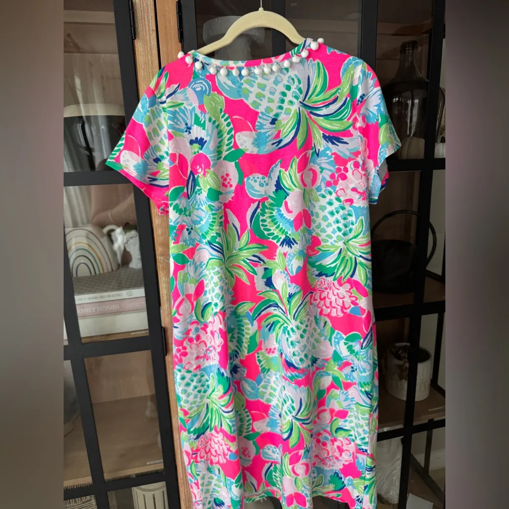 Lilly Pulitzer Etta VNeck Dress aline short sleeve colorful Raise The Bar pompom - Image 2