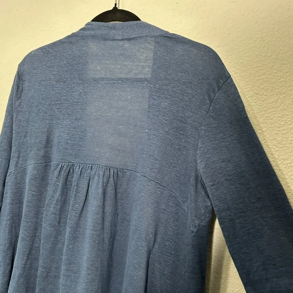 J.Jill Cardigan Women Blue Linen Open Sweater Md Lightweight Work Travel Resort Size M - Image 10