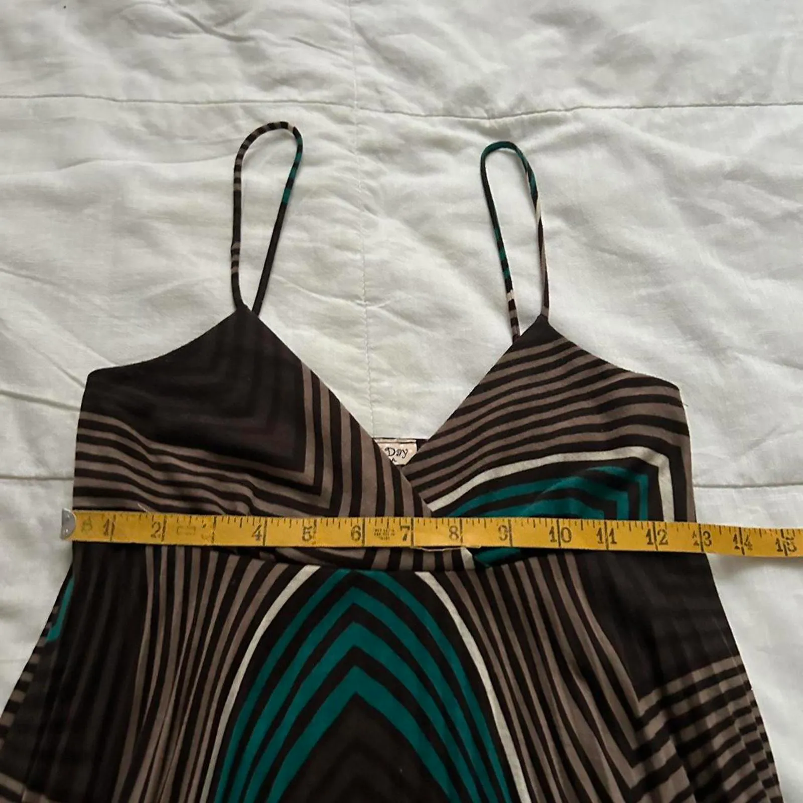 Lovely Day Y2K paper tag vintage Brown blue chevron pattern babydoll dress - Image 7