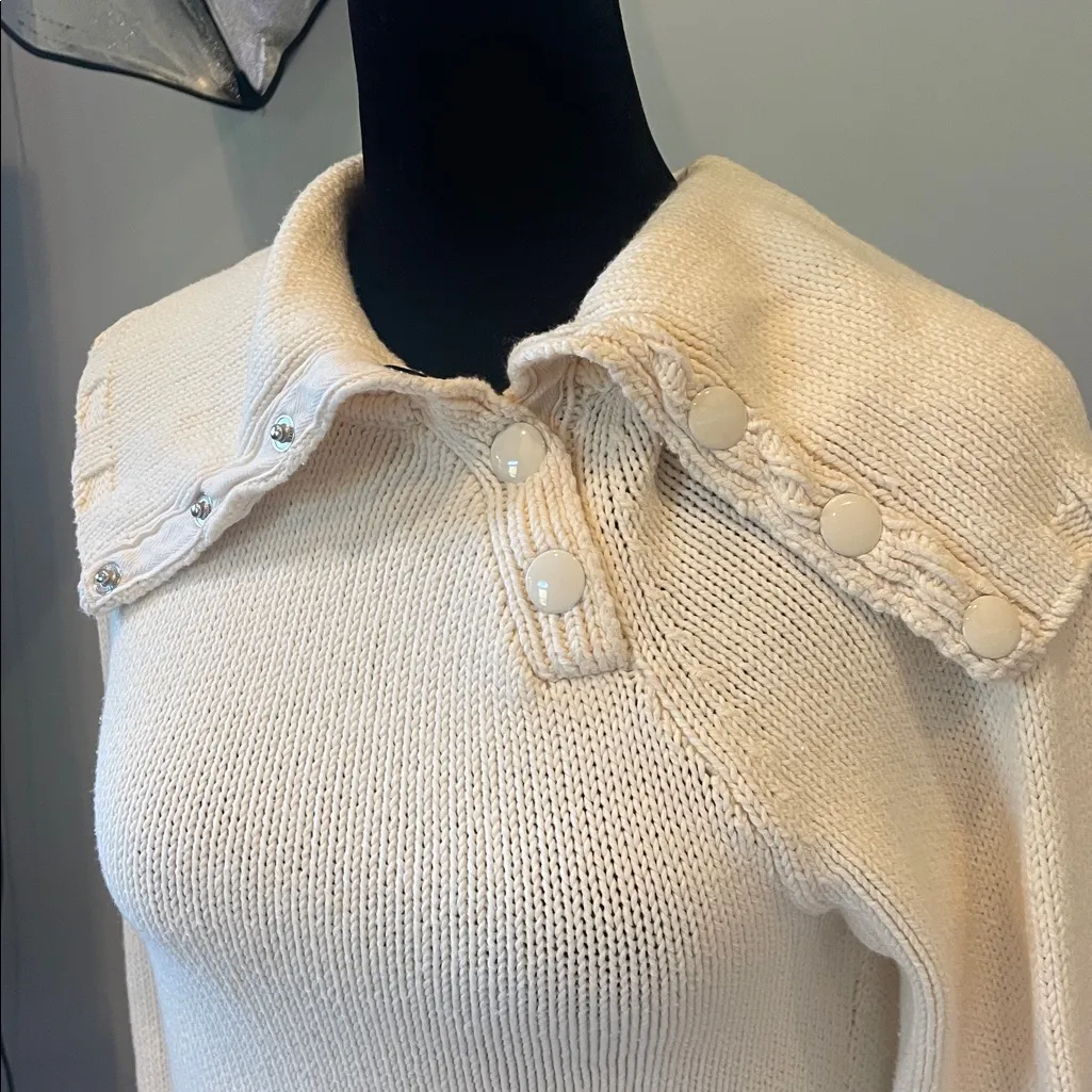 Cream Knit Sweater with Button Detail small - Image 2