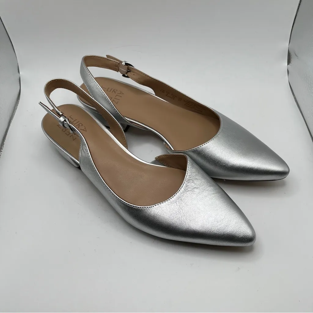 NWOB Naturalizer Banks Leather Slingback D'Orsay Dress Pumps silver size 8.5M - Image 10