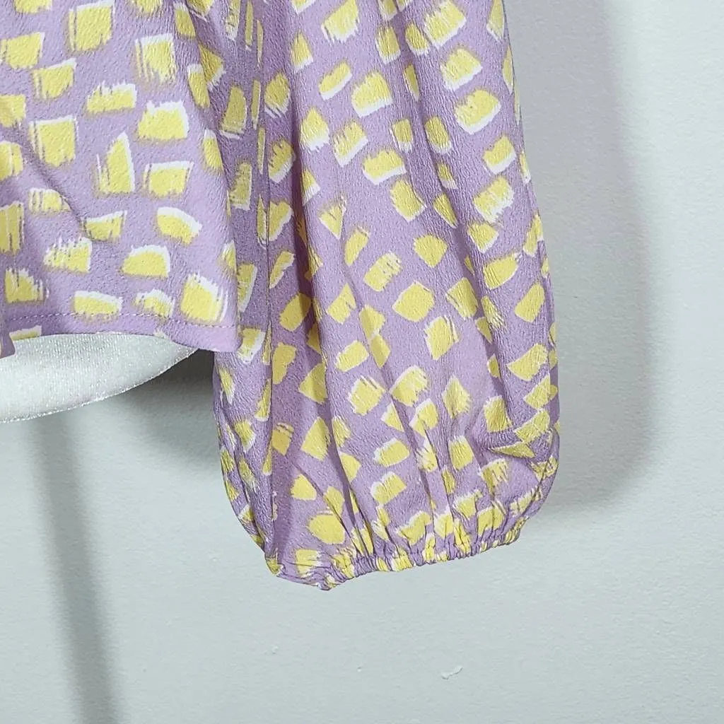 Vero Moda Purple Yellow Print Blouse NWT Size XL Petite Light Purple V-Neck Top - Image 4