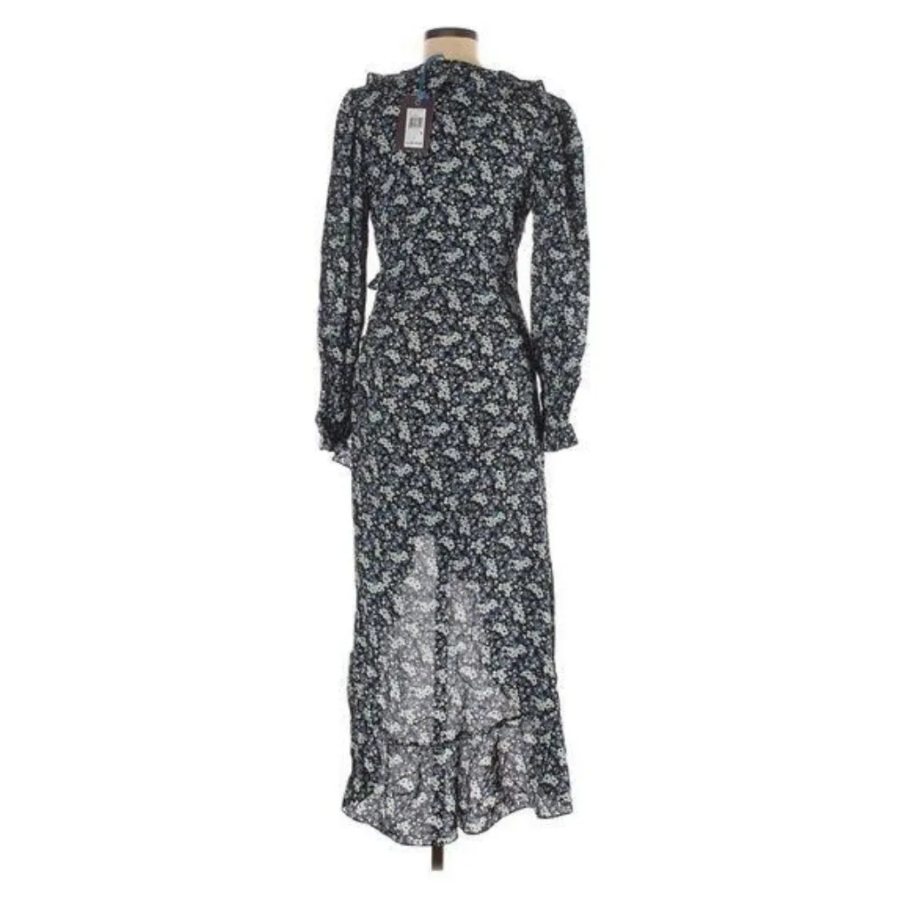 Chelsea & Violet Wrap Dress  Size Medium Blue Floral Midi Ruffle Long Sleeve New - Image 3