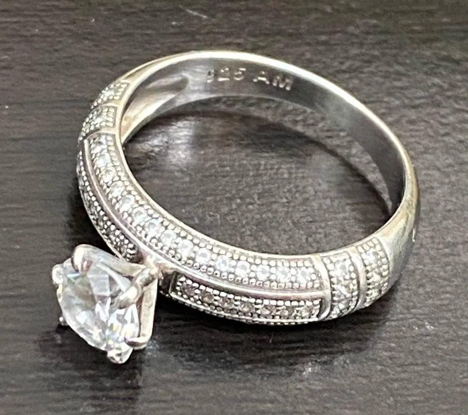 Vintage 925 AM Signed Sterling Silver CZ Solitaire Engagement Ring Size 7 - Image 12
