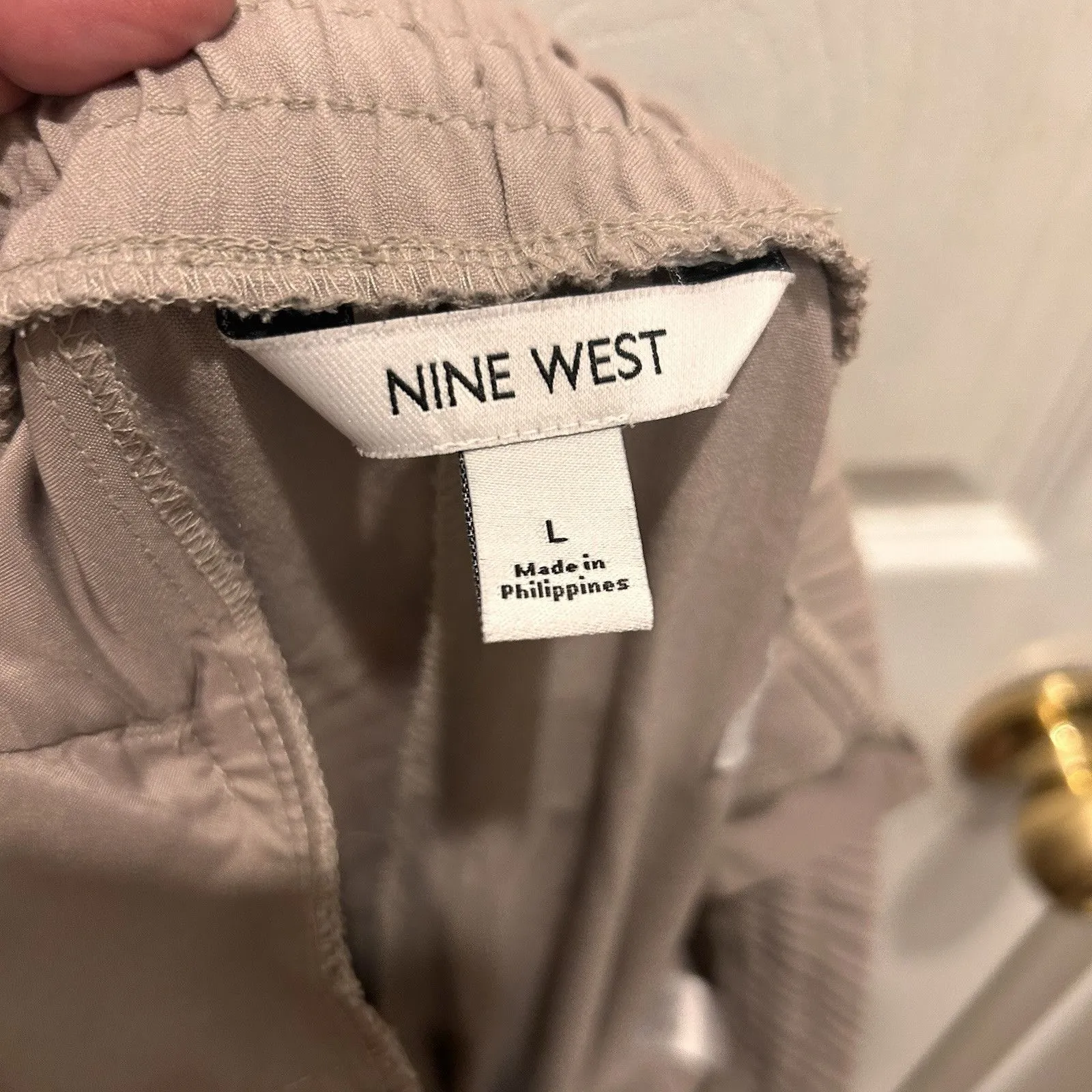 Nine West Tan Elastic Cuff Relaxed Jogger Pant Tie‎ Waist Pockets Women’s Large - Image 6