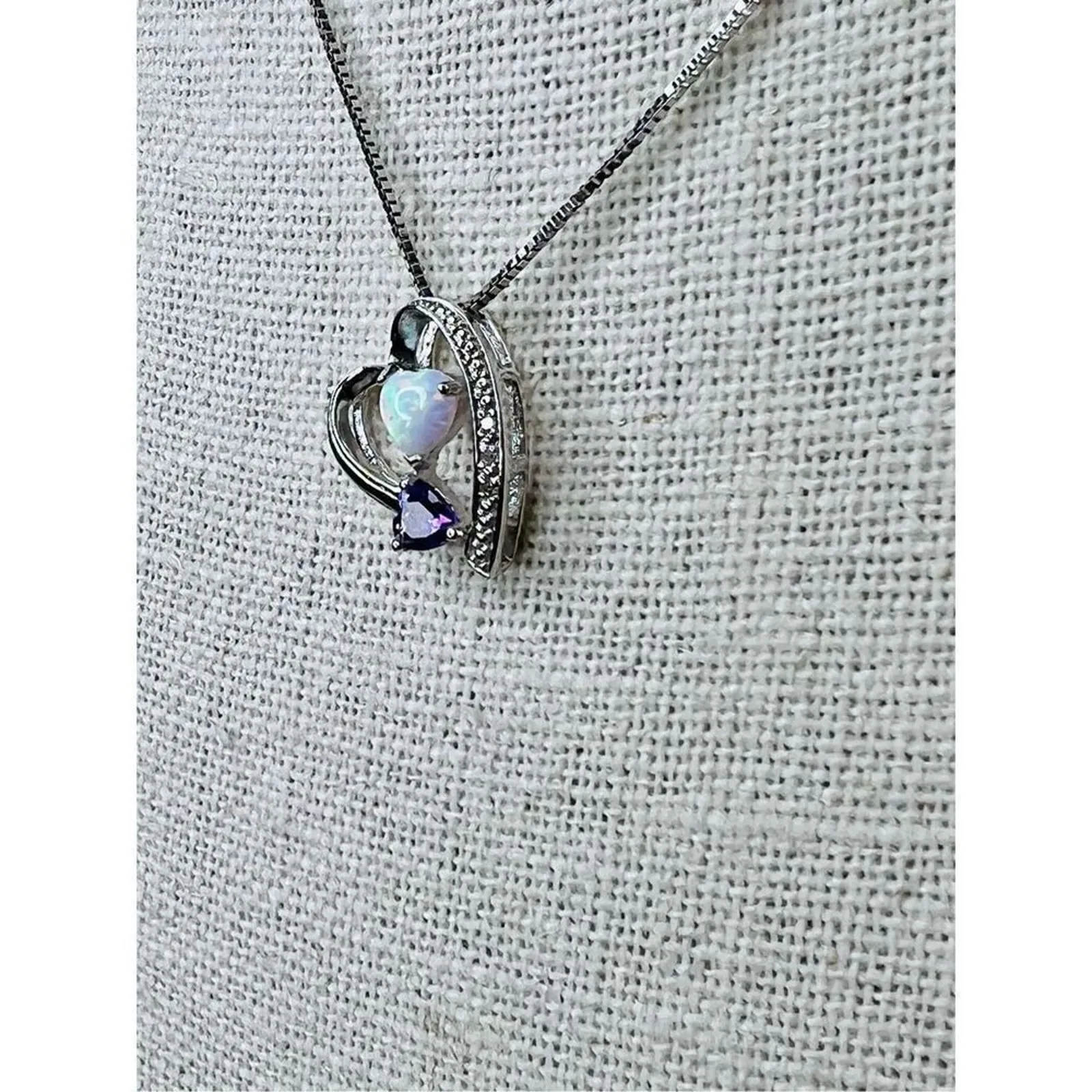 Felicia Design Sterling Silver 925 Opal Amethyst‎ Heart Pendant Necklace NWOT - Image 12