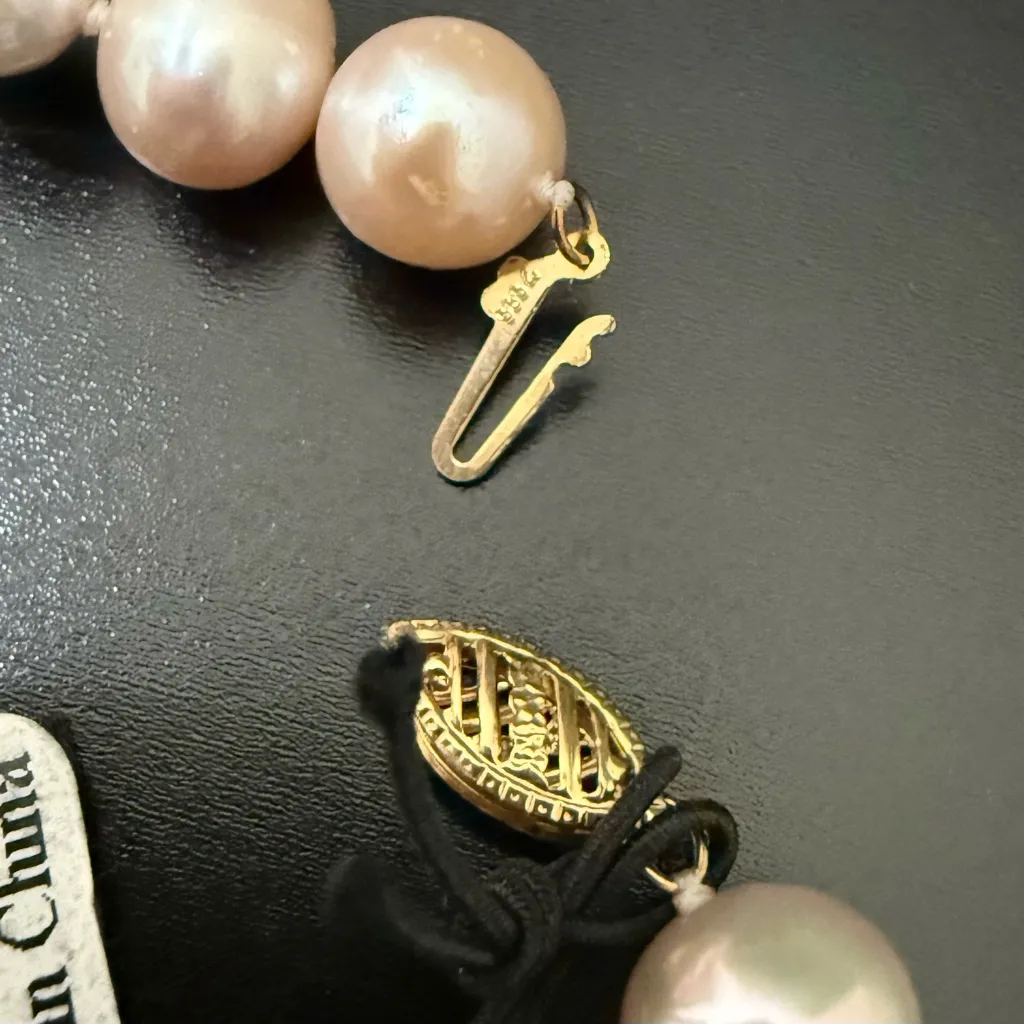 14K 585 Gold Clasp 9mm Ivory Cream Freshwater Cultured Pearl 17” Necklace 48.6g. - Image 8