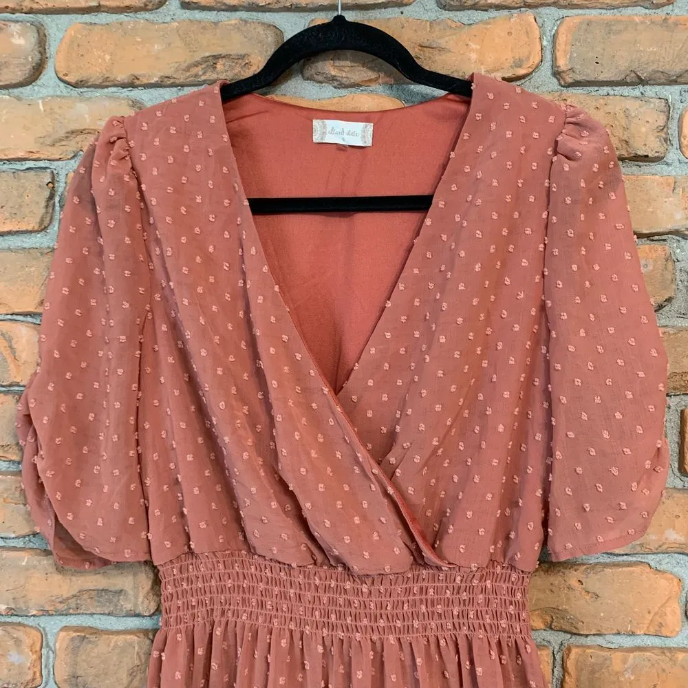 Altar'd State Mini Dress Swiss Dot Chiffon Puff Sleeves Tiered Ruffle Hem Size S - Image 2