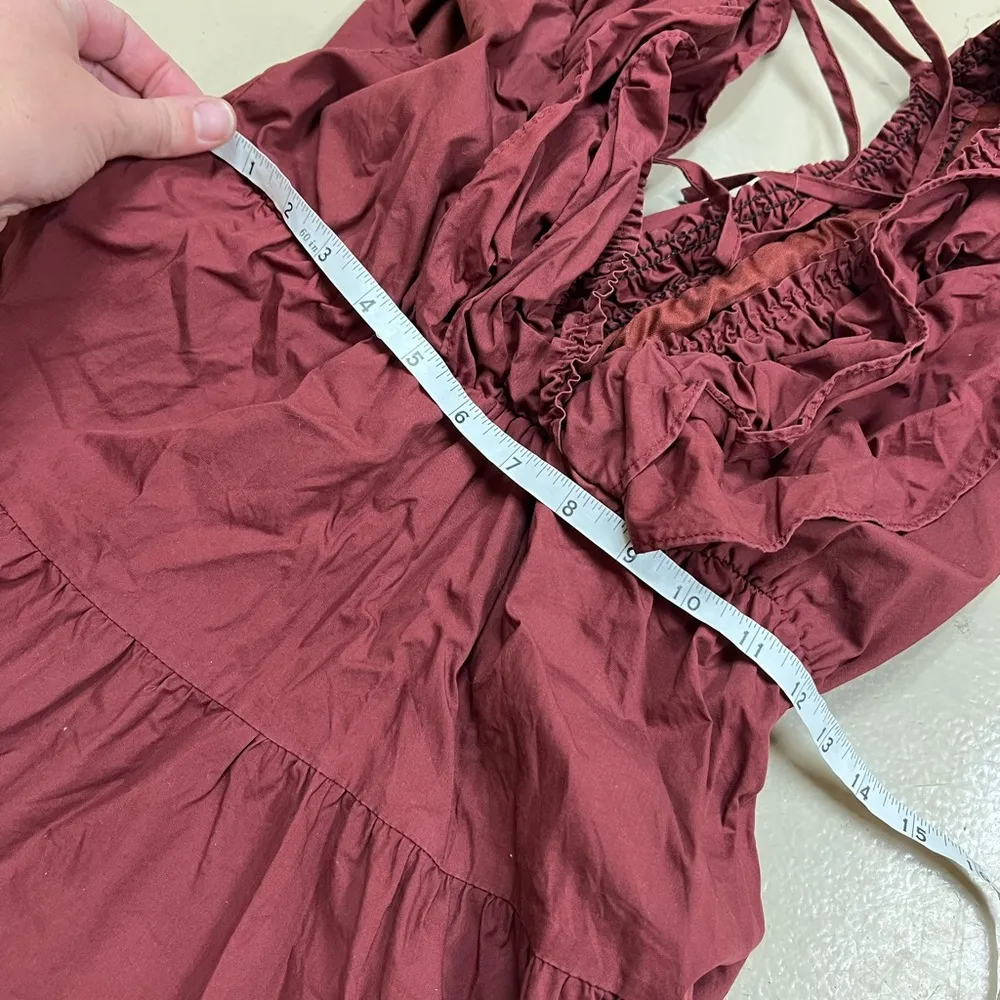 Altar’d State Women M Flare Mini Boho Ruffle Maroon Red Rita Ruffle Dress Tunic - Image 4