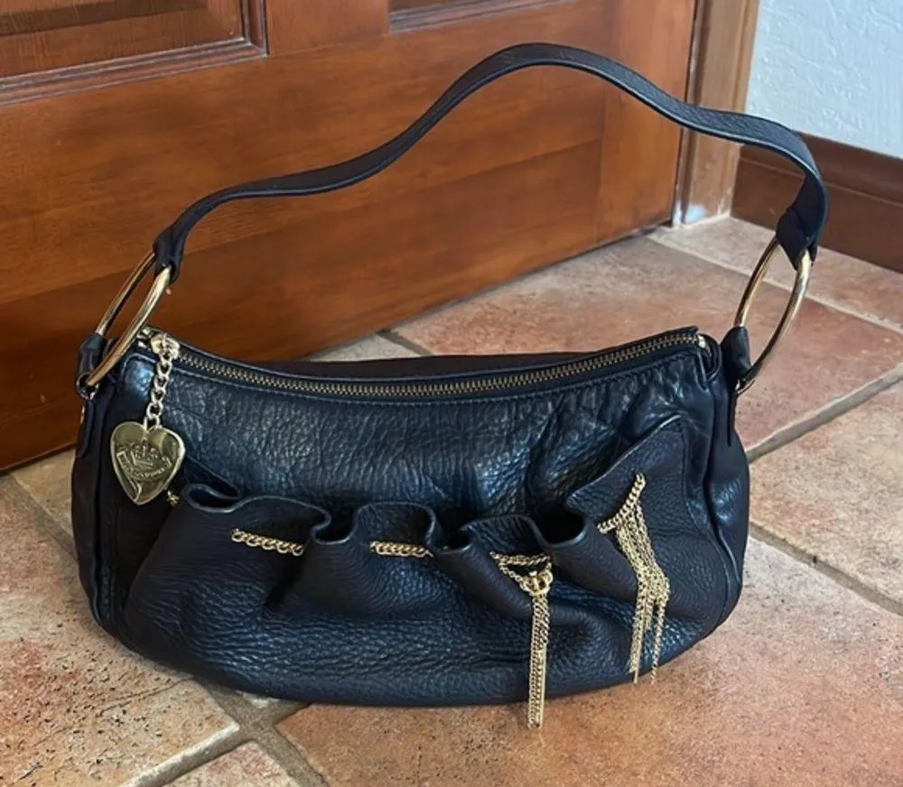 Y2K JUICY COUTURE GOLD CHAIN TRIMMED PEBBLED LEATHER SHOULDER BAG - Image 2