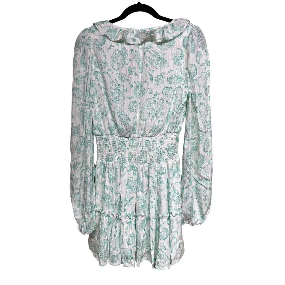 HOUSE OF HARLOW 1960 Mini Dress Mint Green Paisley Smocked Women’s Size Small - Image 2