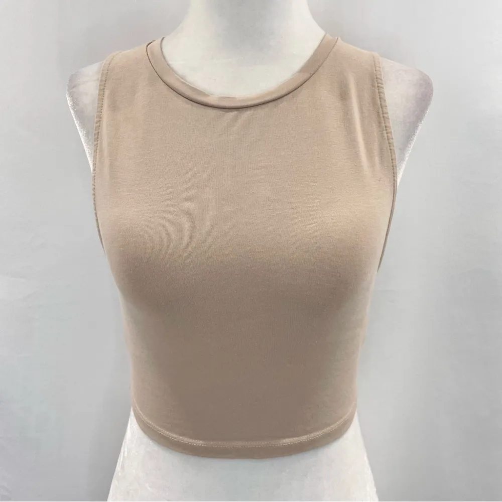 Cropped Tank Top Sleeveless Crewneck Crop Top Beige Size Small - Image 5
