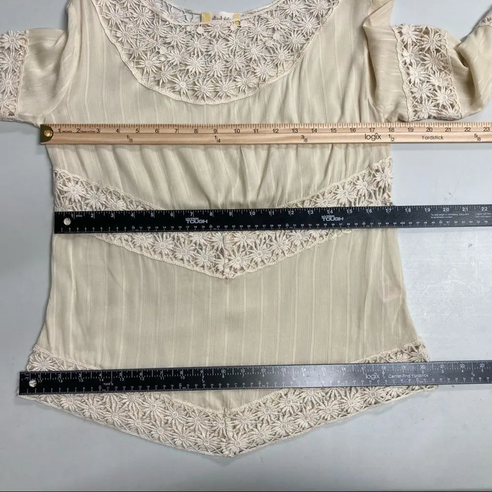  ALTAR’D STATE,Women’s Ivory,Crochet Lace,Long Sleeve,Small Top, asymmetrical hem - Image 3