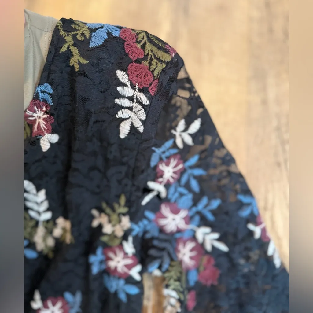 NWT Bisou Bisou Dress Michele Bohbot Black Floral Midi laceFitting Dress Size 14 - Image 3