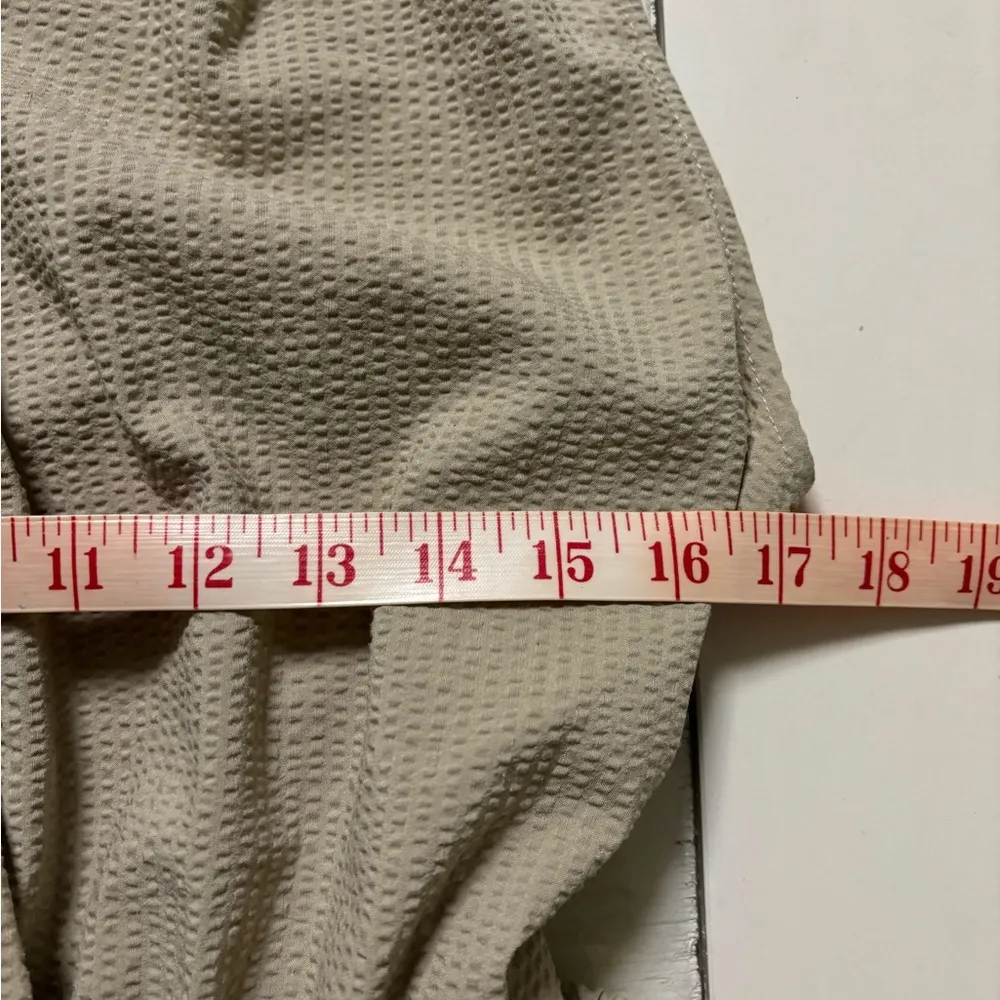 Zara Jumpsuit Size Medium Poly Linen Blend Tan One Piece Belted Deep V Neck - Image 7