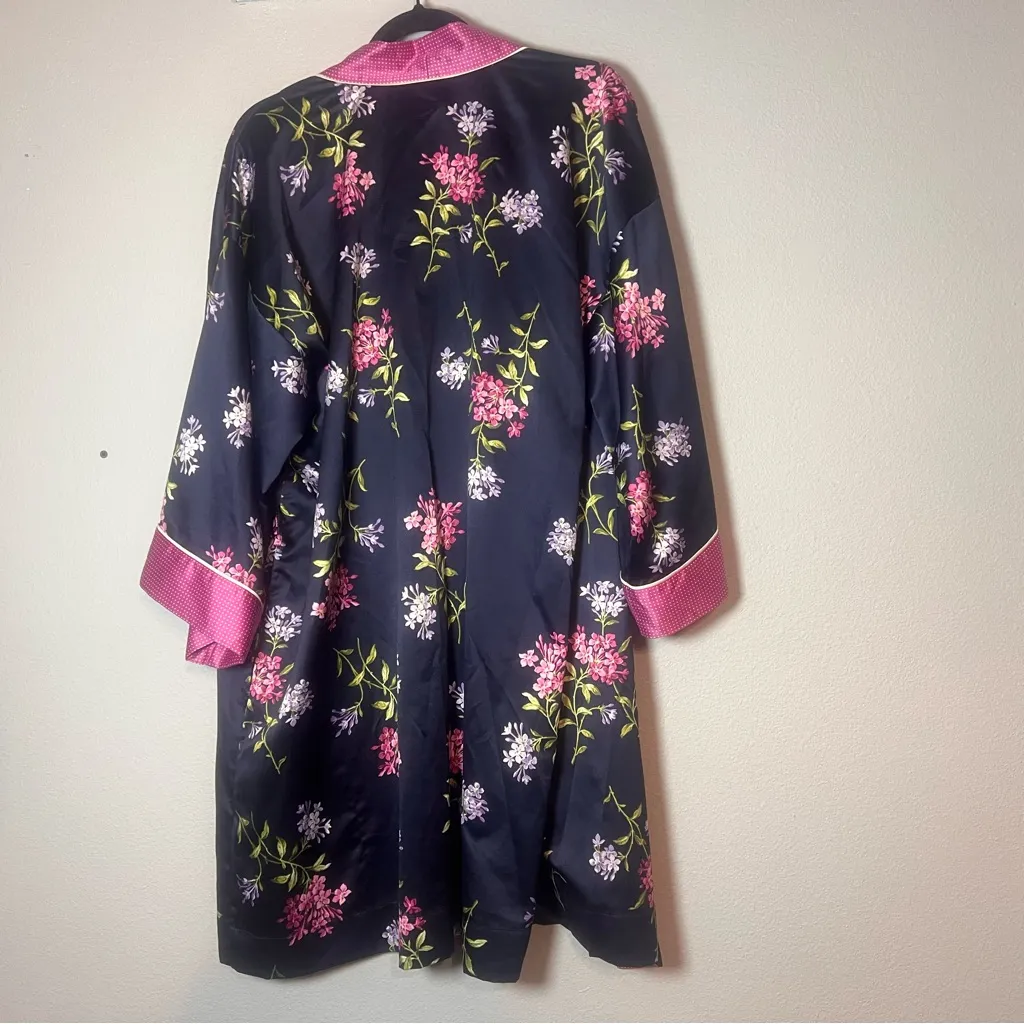 Lauren Ralph Lauren Floral Robe Kimono Navy Blue Floral Pink Size Large No Belt - Image 5