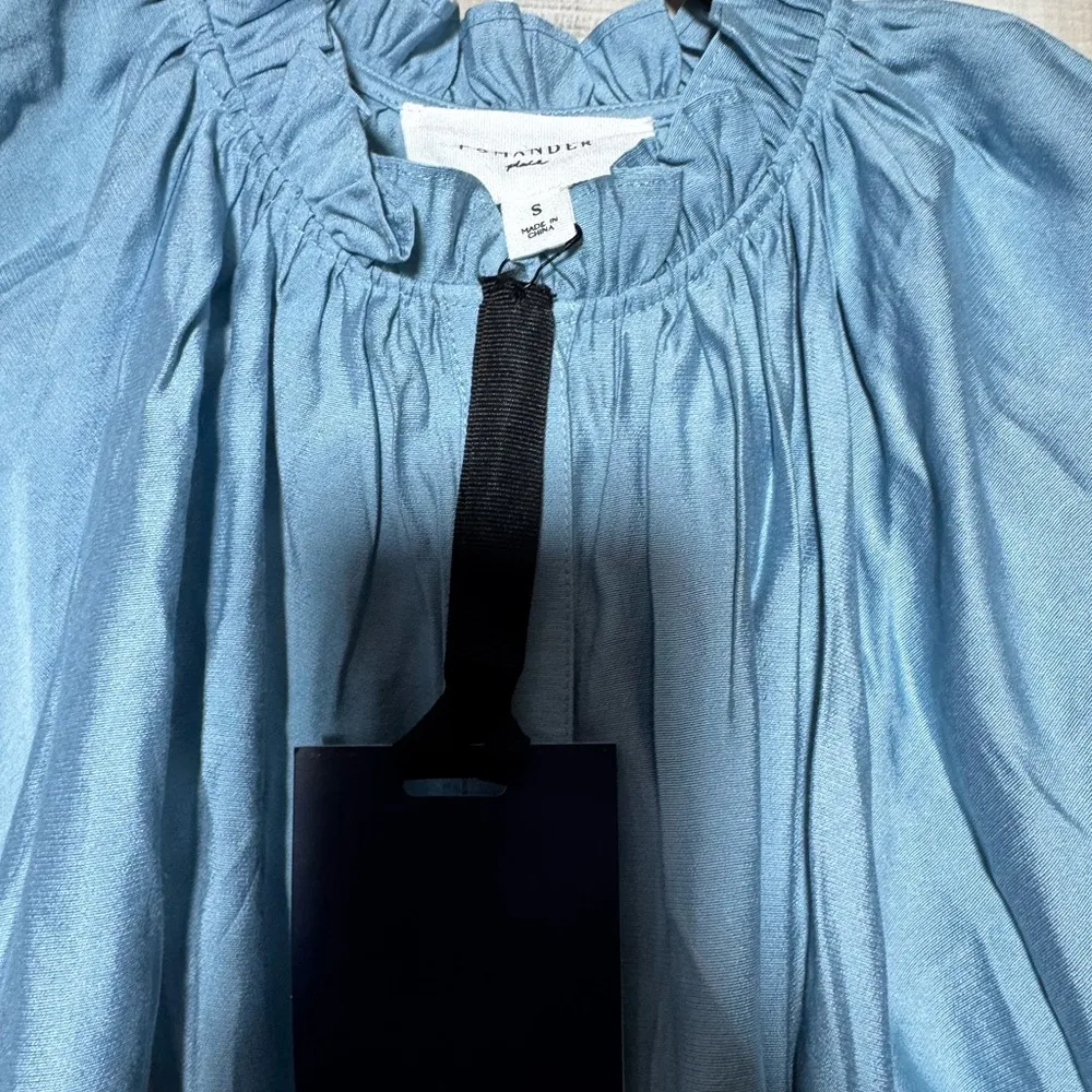 Blue Ruched Tiered Sundress with Puff Sleeves - Image 4