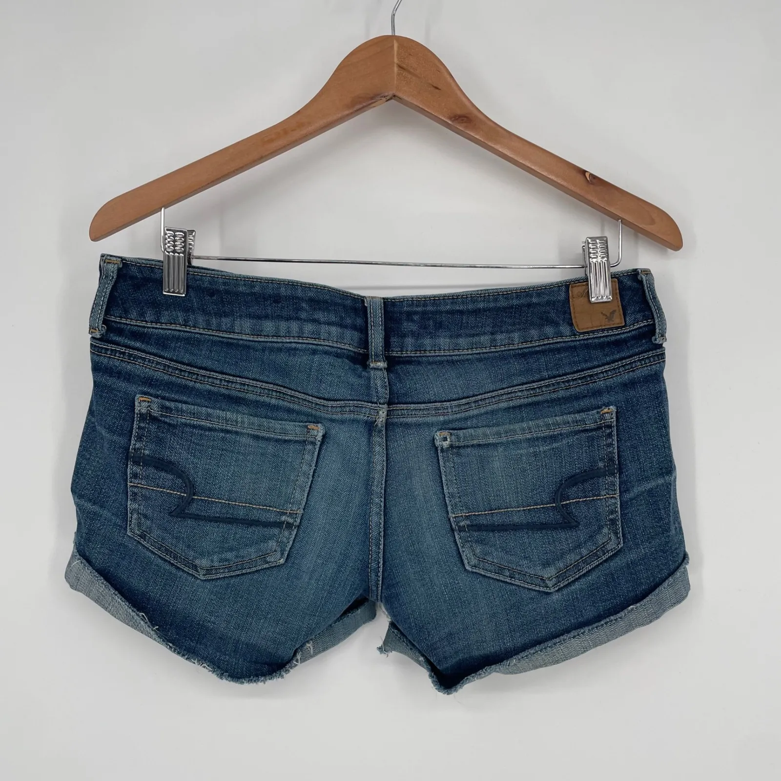 American Eagle Outfitters Womens Denim Cutoff Shorts Size 4 Blue Stretch Cuffed - Image 6