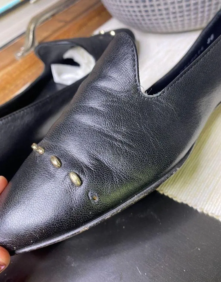 AGL Attilio Giusti Leombruni Black Leather Stud Venetian Loafers Size US 6 - Image 9