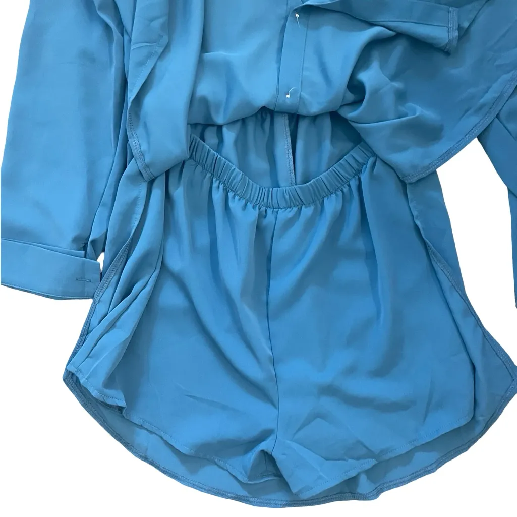 Blue Button Down Romper Dress with Built - Image 6