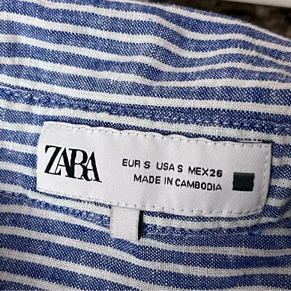ZARA Striped Linen Button Up Shirt Women’s S Nautical Preppy Coastal Old Money - Image 9