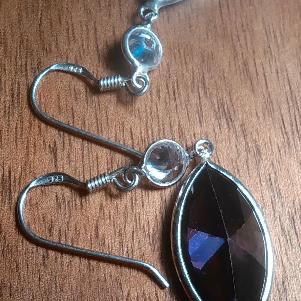 Simulated Purple and White Diamond Sterling Silver Dangle Earrings - Image 8