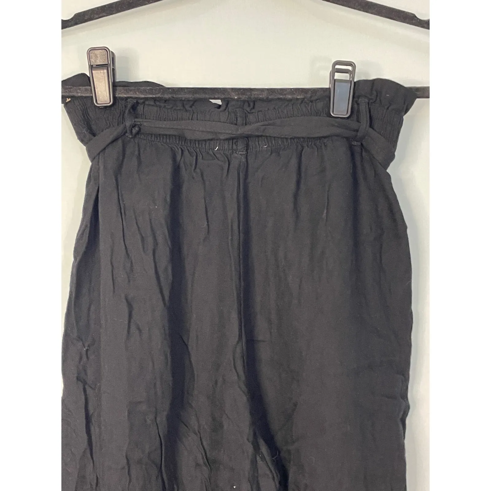 Hollister Black Smocked Paperbag Waist Tie Cropped Wide Leg‎ Pants XS - Image 7