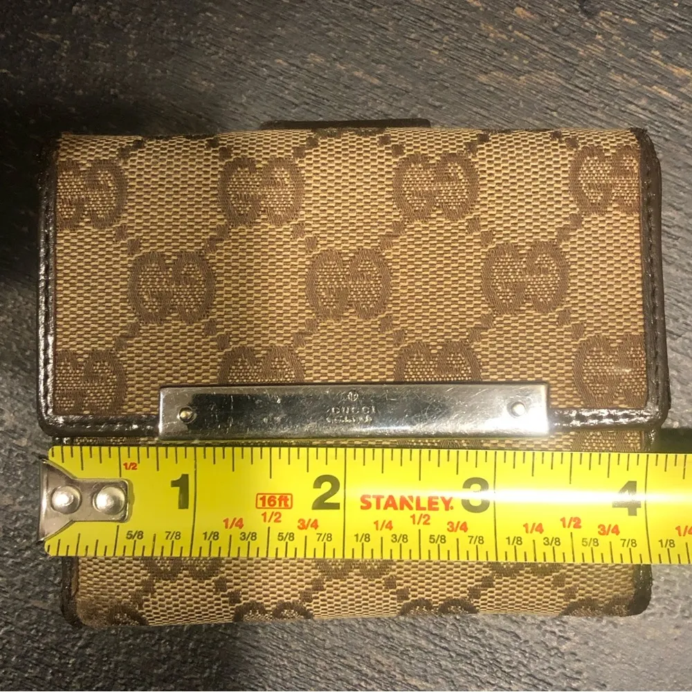 GUCCI GG Trifold Canvas Jacquard Wallet Tan Brown Leather Accent - Image 14