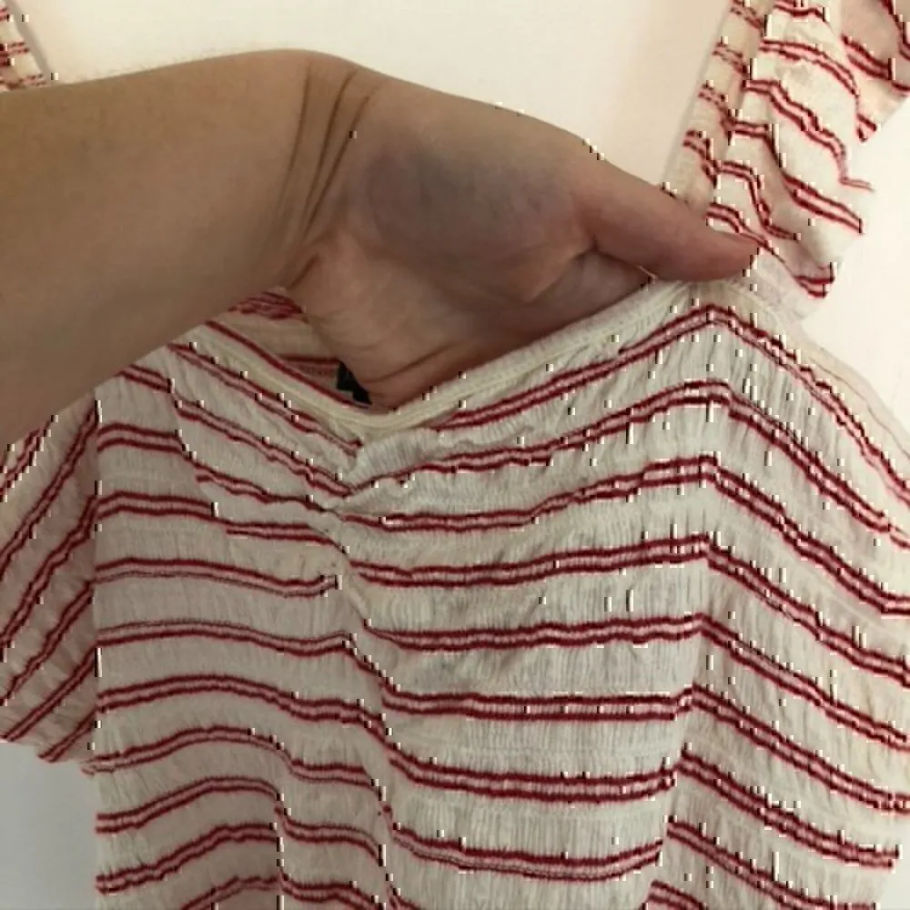 WILD FABLE Cream Ivory Red Striped Smocked Ruffle Strap Cropped Crop Top Tank - Image 6