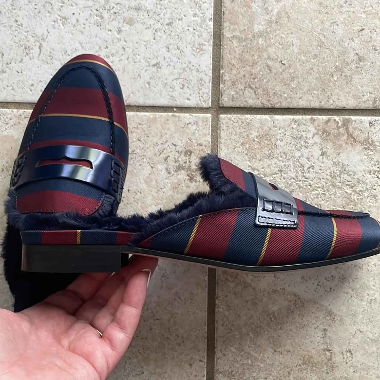 J. Crew Shoes Faux Fur Academy Penny Loafer Mule In Stripe - Image 7