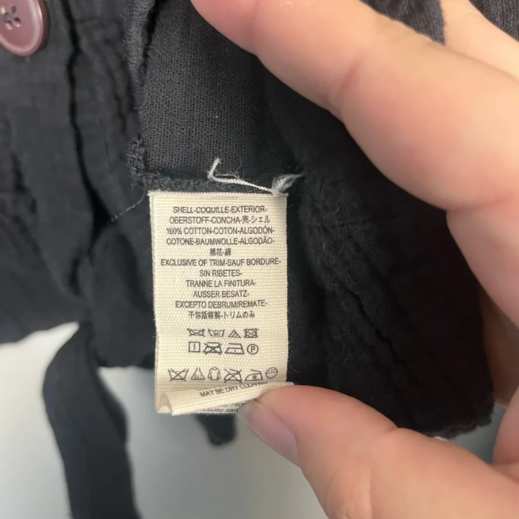 Free People Sunstreaks Tie Front Long Sleeve Shirt black brown buttons small - Image 4