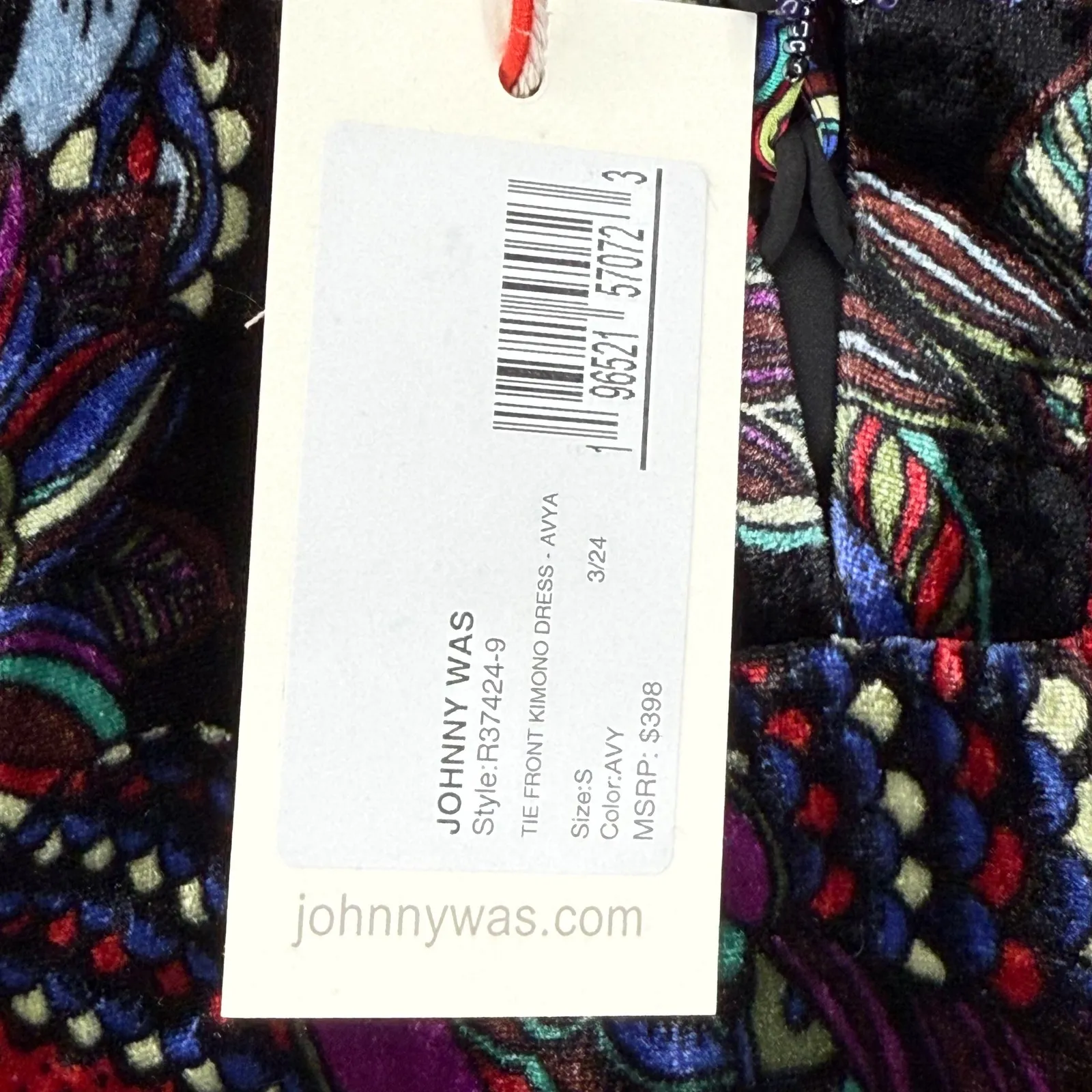 JOHNNY WAS WORKSHOP Black Floral Velvet Kimono‎ Dress Tie Front Size S - Image 6