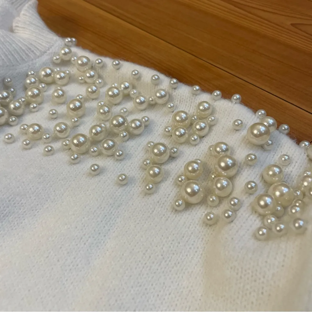 Pearl Embellished Soft White Crew Neck Holiday Sweater New 3X GeeGee Plus Size - Image 7