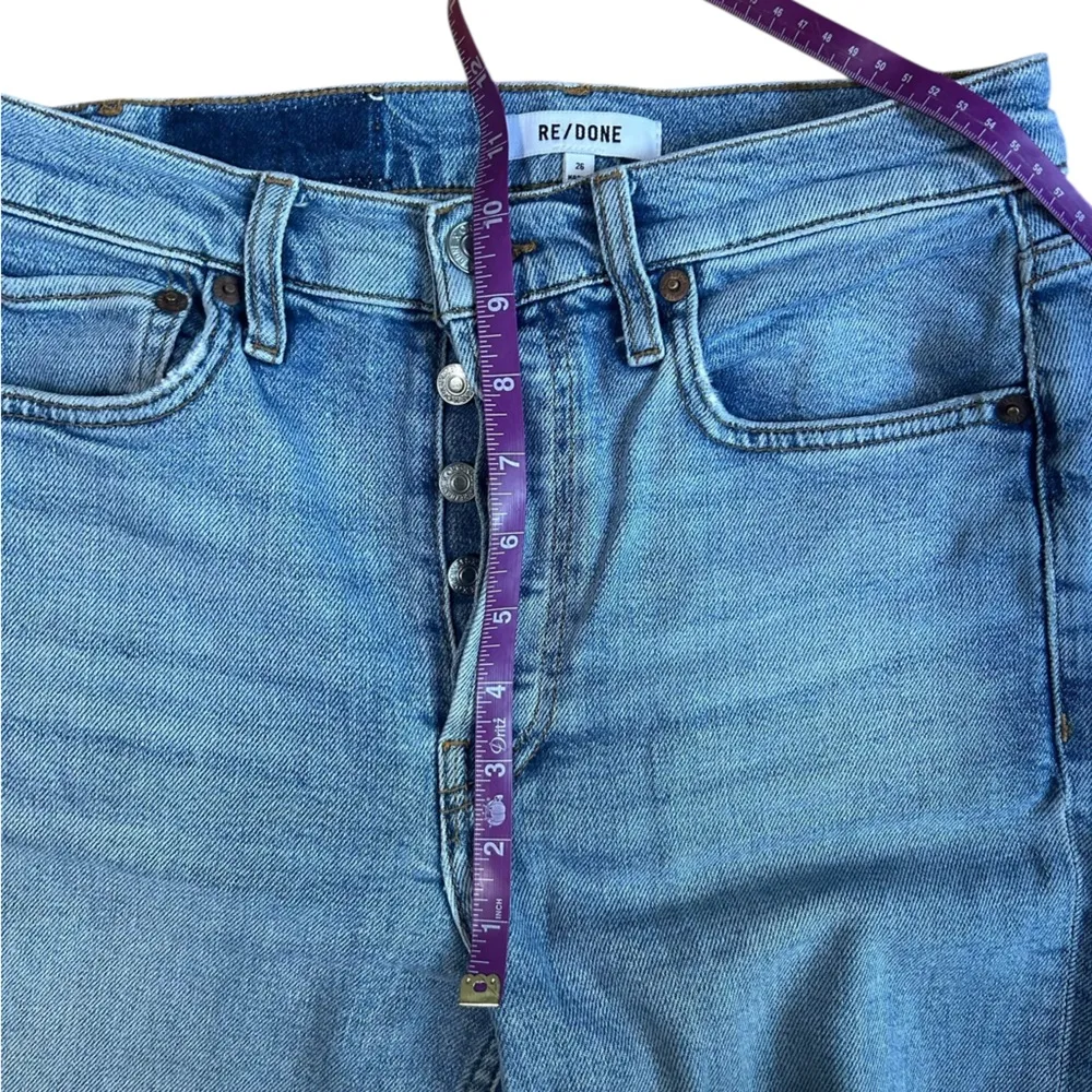 Re/Done Stove Pipe Cropped Jeans Light Wash Raw Hem Size 26 Mid 90s Button Fly - Image 7