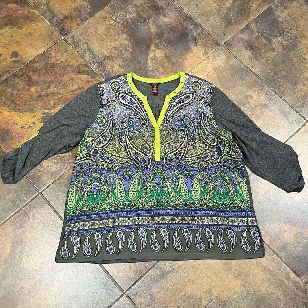 Multiples Paisley V-neck 3/4 Sleeve Blouse 3X - Image 5