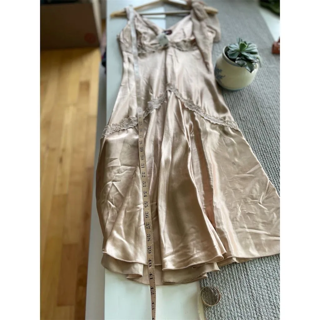 Vintage Y2K Studio Y Blush Pink Satin Lace Slip Dress Size 3 Shoulder Bow XS - Image 11