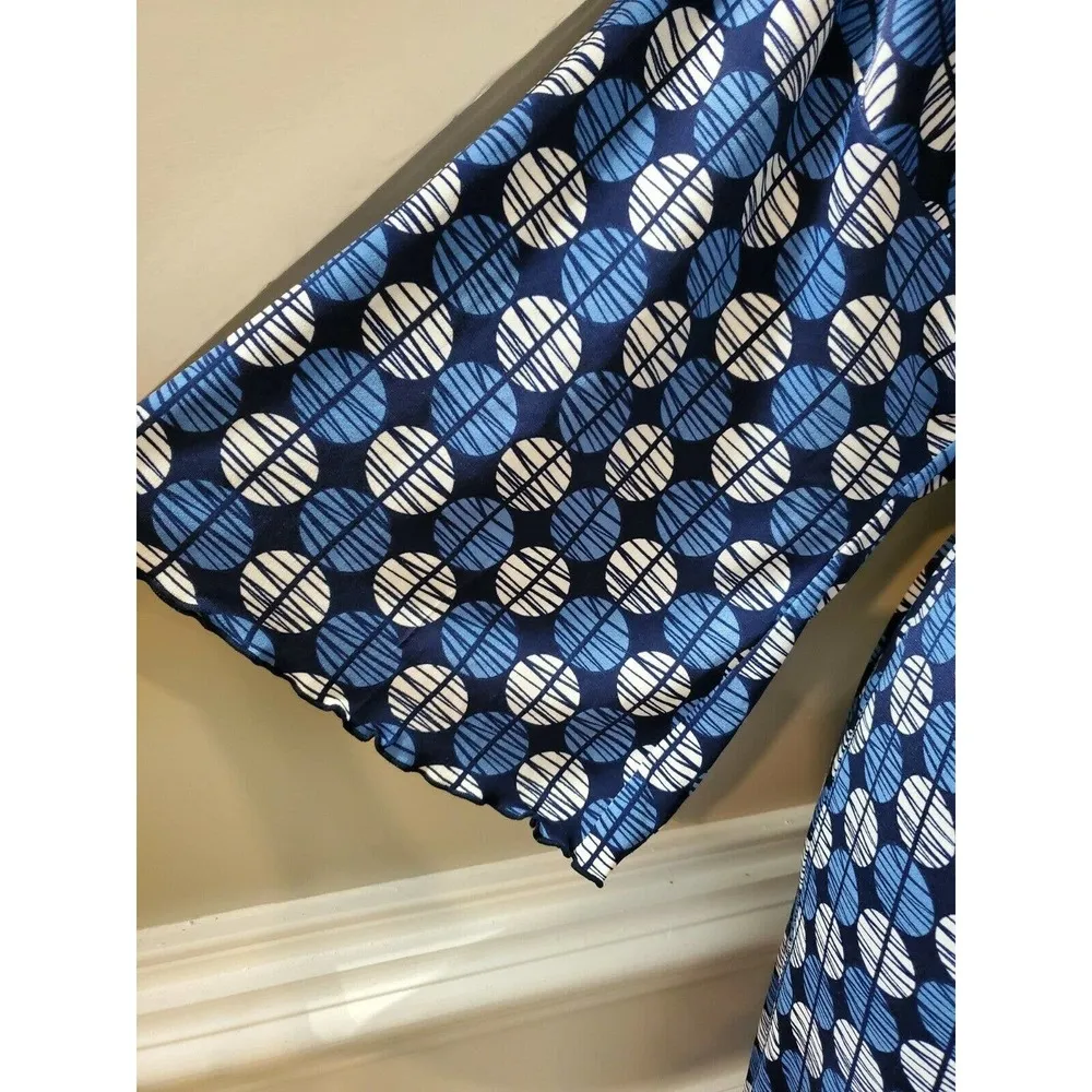 Ny Collections Womens Blue Polyester V-Neck Long Sleeve Knee Length Dress Size L - Image 5