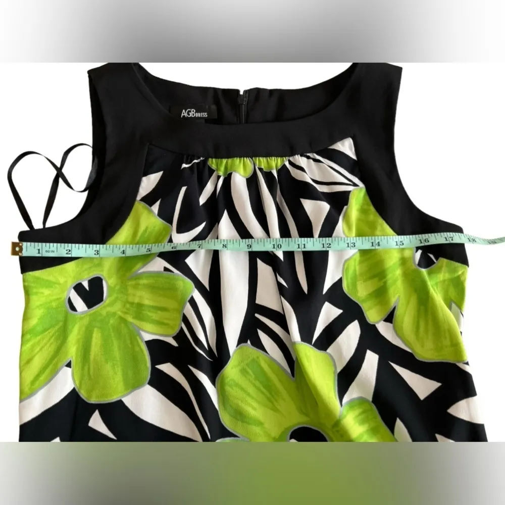 AGB Dress neon‎ green flower in black and white print sleeveless dress size 12 - Image 8