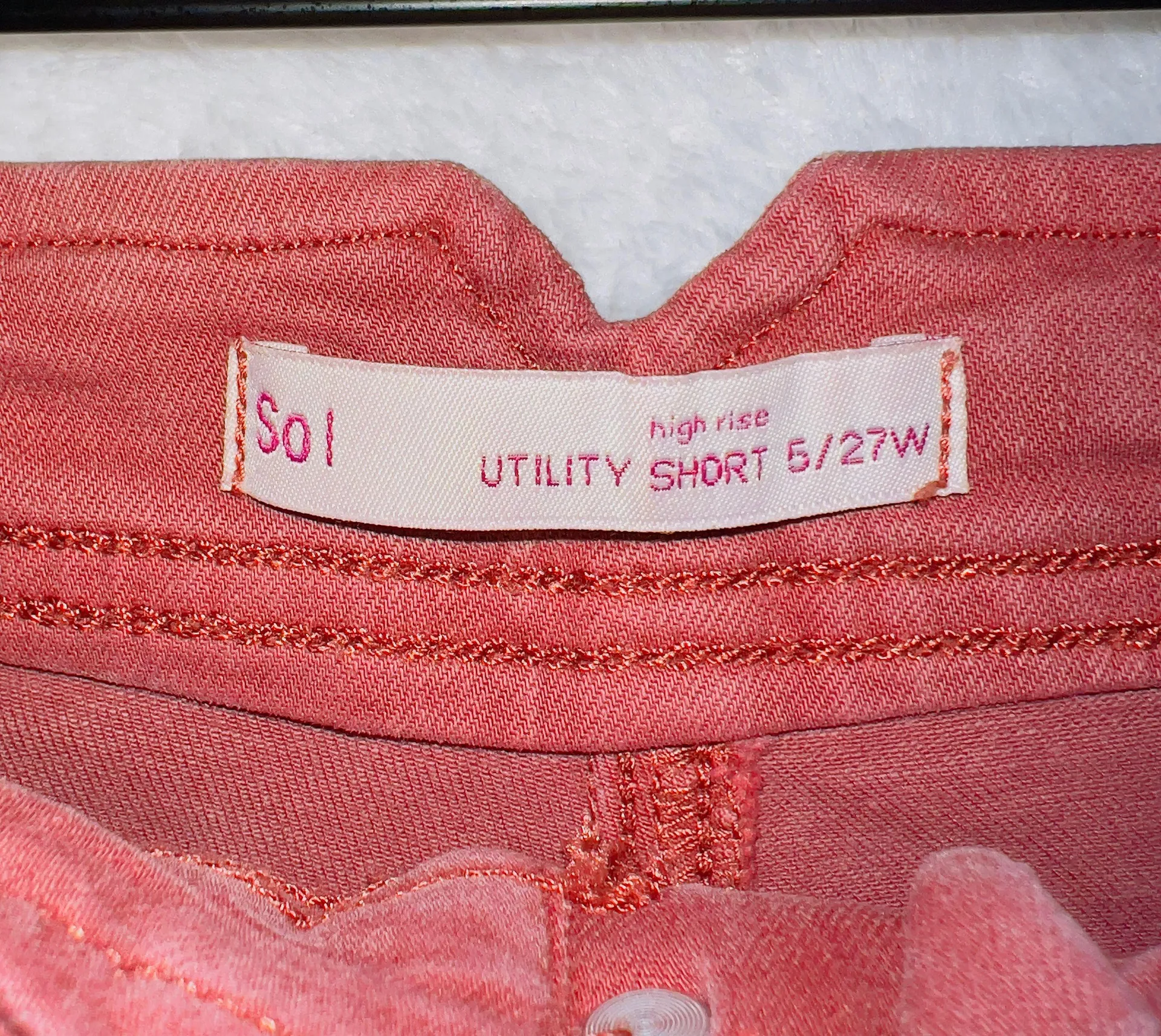 Red High Rise Utility Frayed Hem Shorts - Image 3