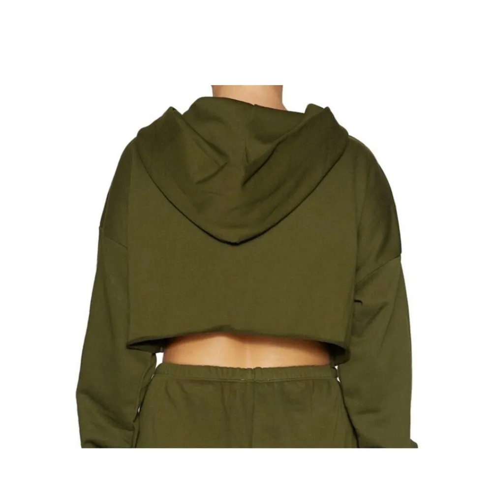 Naked Wardrobe Hoodie Size Medium Olive Green Cropped Zip Up NWT Womens ! - Image 2