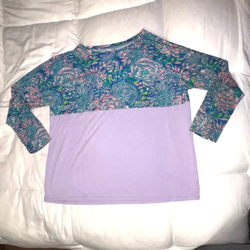 EXCELLENT Lilly Pulitzer Finn Top Cotton Modal T-Shirt Floral Lilac L/S XXL - Image 10
