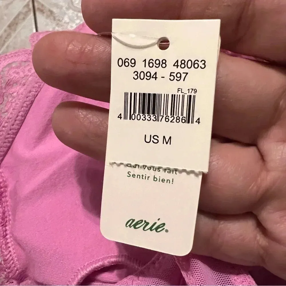 AE Aerie Pink Lace Wireless Bralette Pink Floral Crop Top Sheer Mesh Small - Image 5