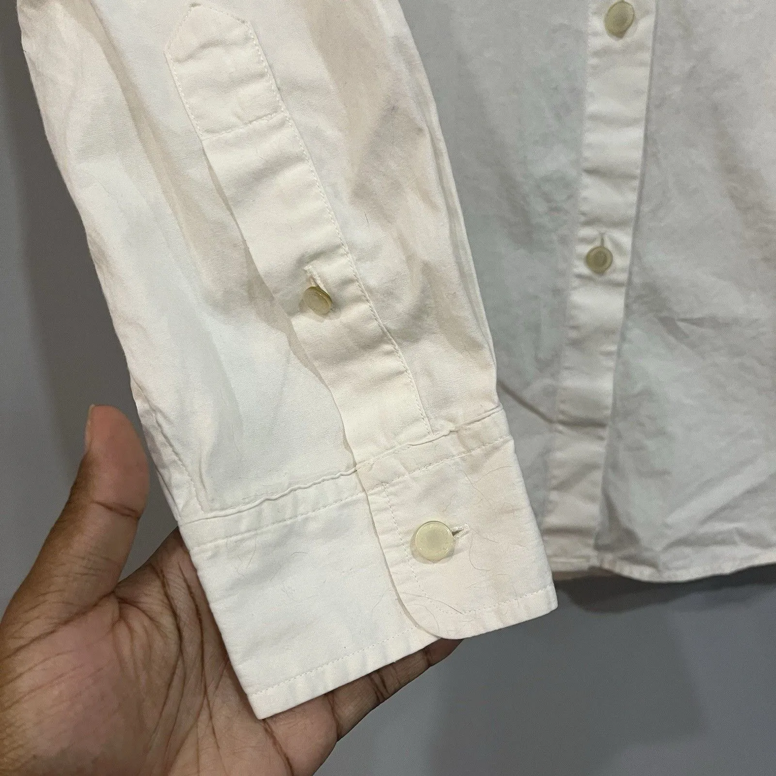 White Lauren Ralph Lauren Women’s Button Front Tuxedo Blouse Medium Pleated Lace - Image 3