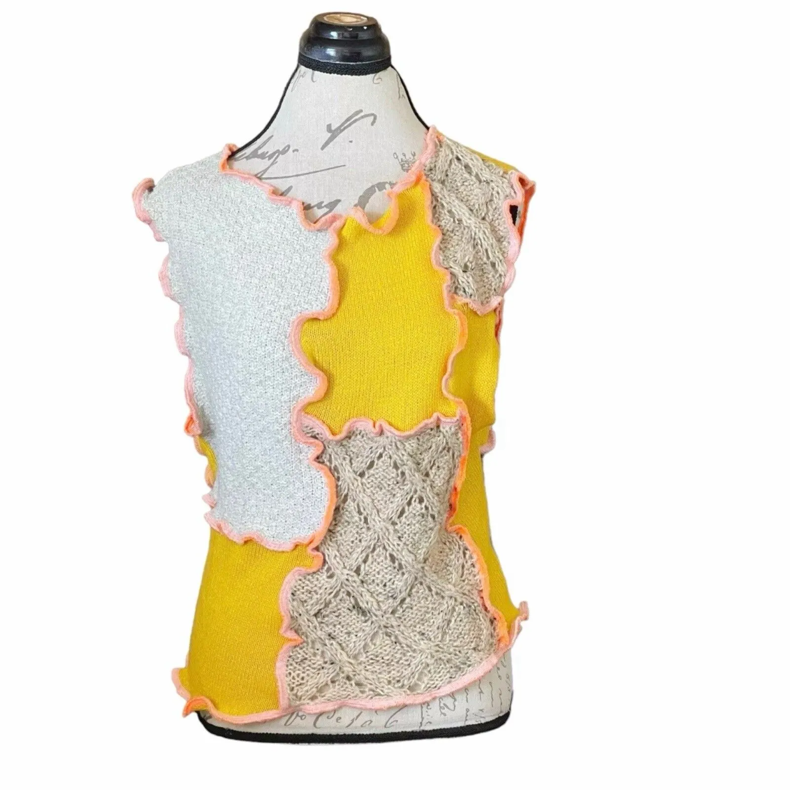 Rua Carlota Womens Sweater Handmade Vest Patchwork Preppy Geek Light Academia Size M - Image 2