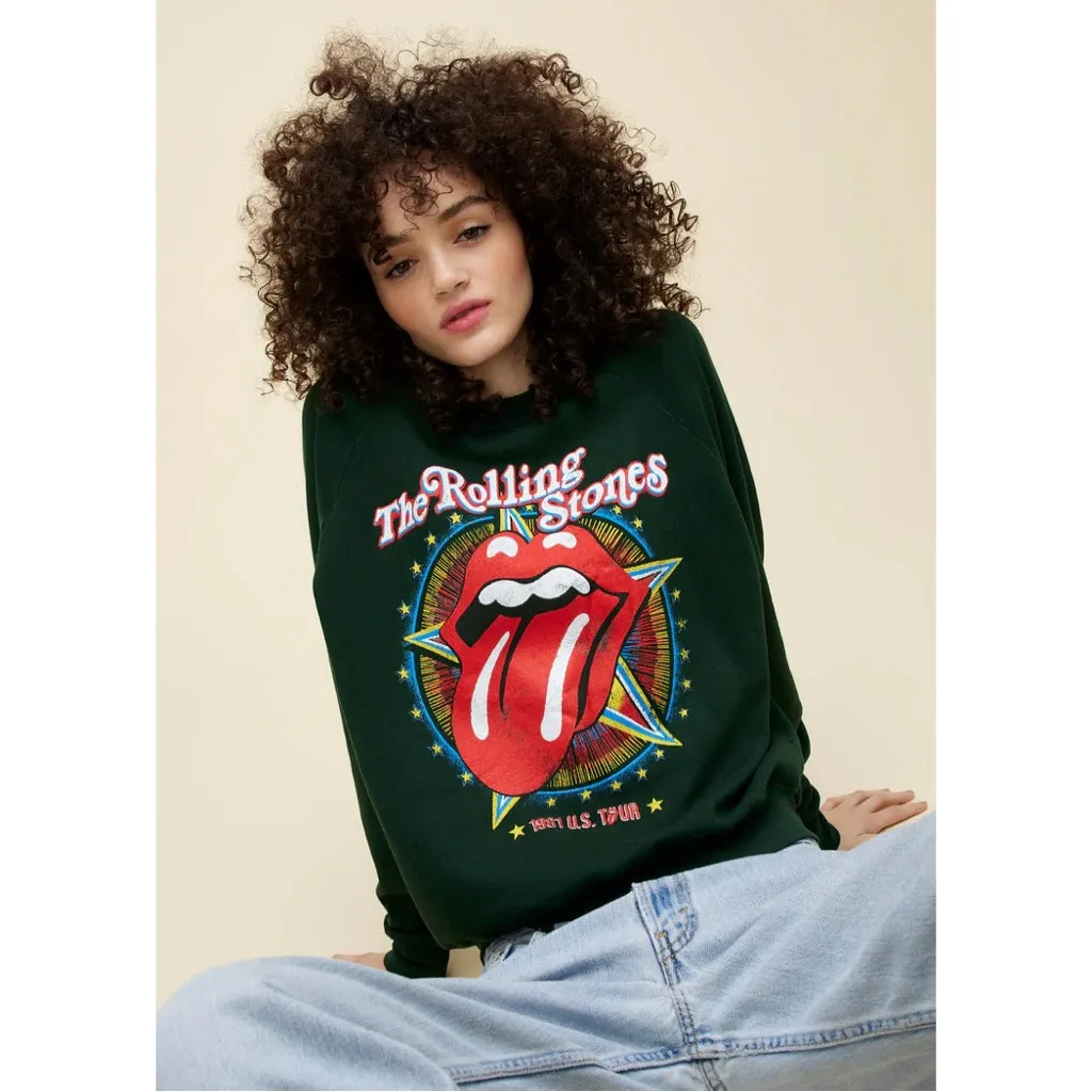NWT Daydreamer Rolling Stones 1981 US Tour Raglan Hunter Green Crew Sweatshirt - Image 9