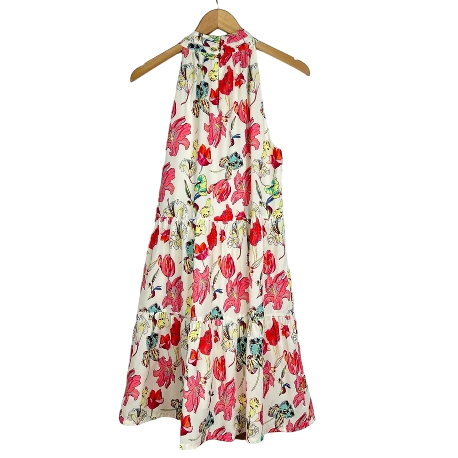 Jade By Melody Tam Elaina halter tiered ruffle topical floral lilies dress M NEW Red Size M - Image 5