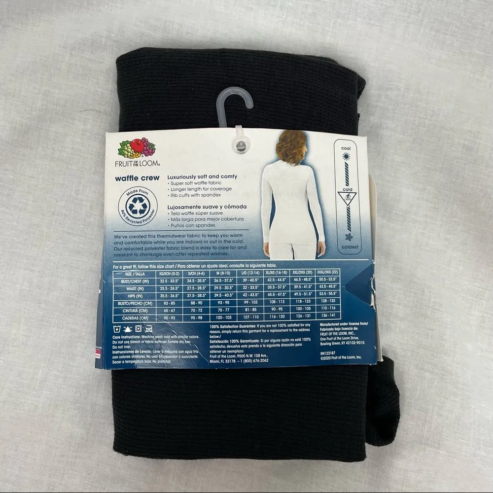 NWT Fruit of the Look Beyond Soft Waffle Knit Crewneck Black Long Sleeve - Image 2