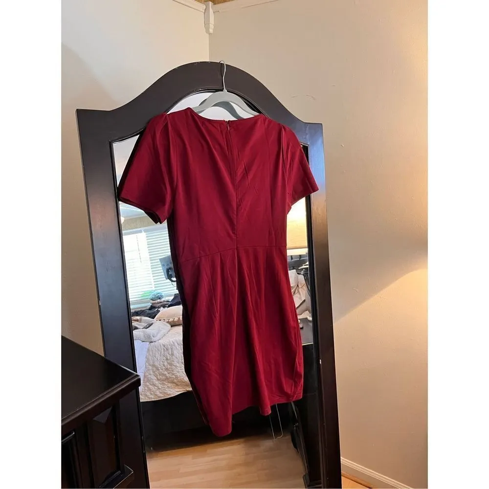 Sarin Mathews Deep V Neck Bodycon Mini Dress Short Sleeve Ruched Wrap Cocktail M Red Size M - Image 3