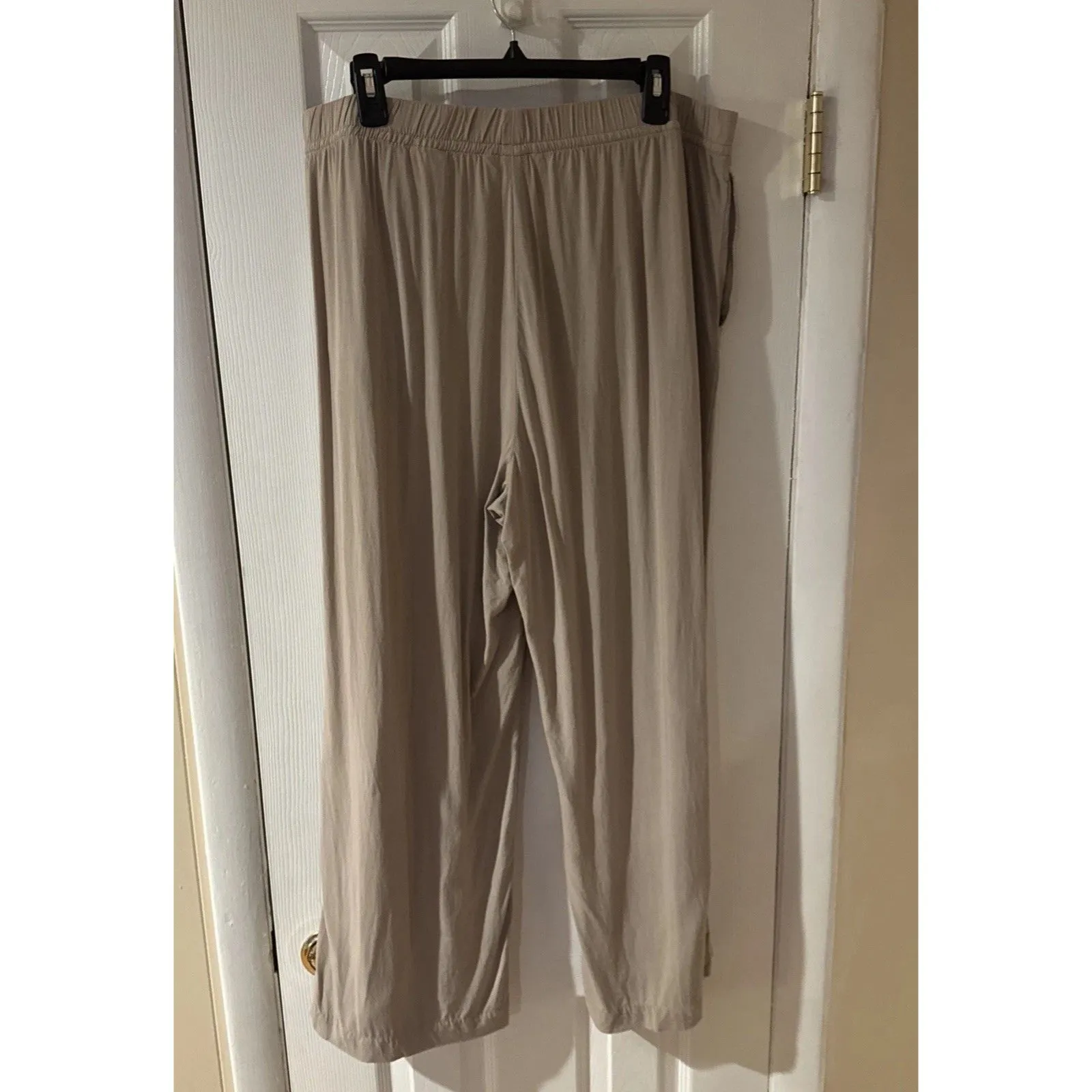 H&M Pants Womens XL Knit Beige Stretch Drawstring Wide Leg Tan High Rise Pocket - Image 4